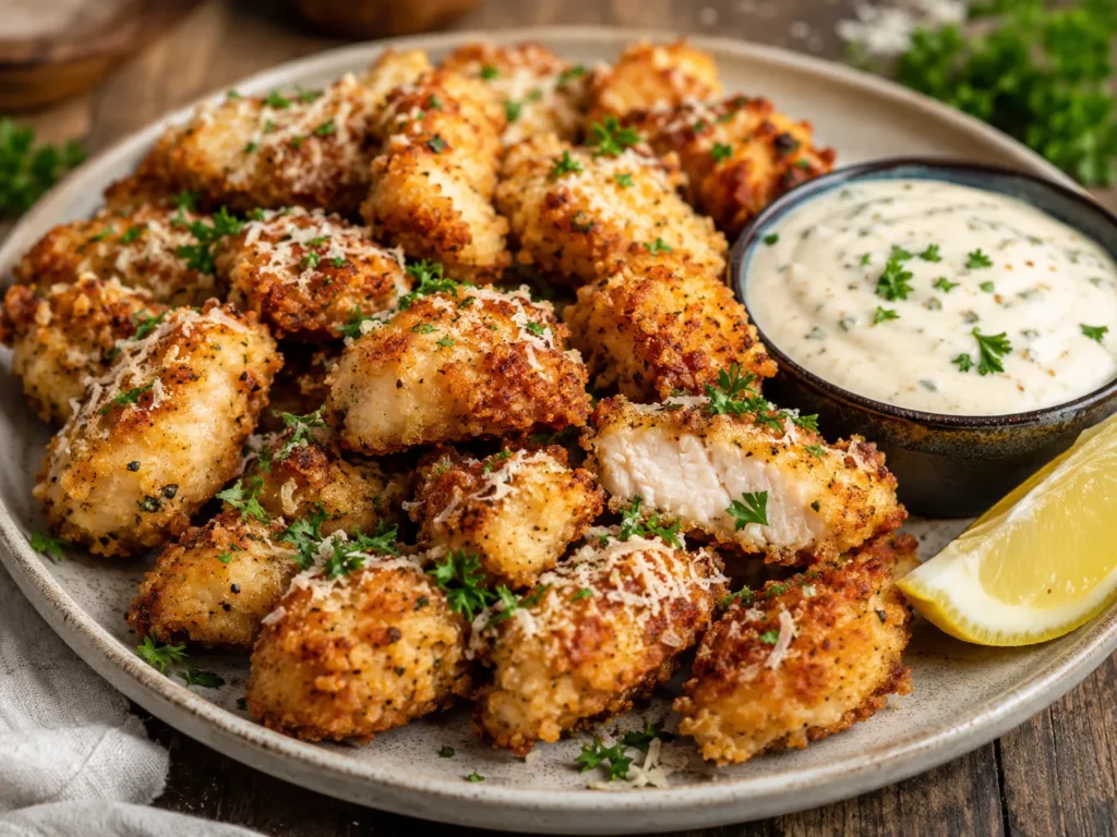 Bouchées de poulet croustillant ail parmesan