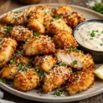 Bouchées de poulet croustillant au air fryer avec ail, parmesan et sauce crémeuse